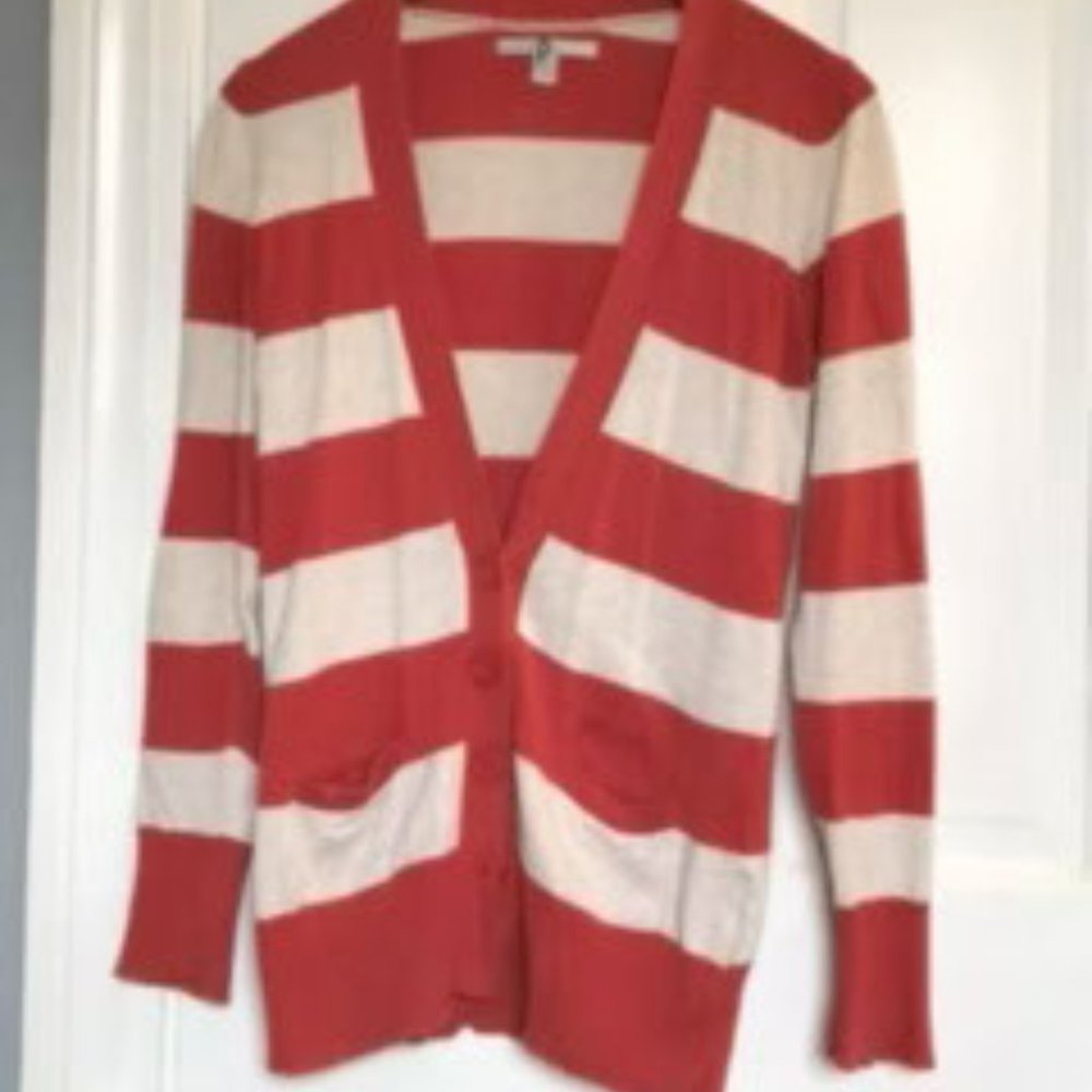 Old Navy Orange & Cream Striped Button Up Cardigan Sweater; Size S